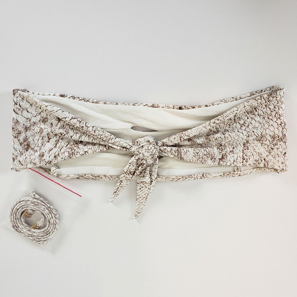 NEW!! PILYQ SIZE S Bandeau Bikini Top Swimwear Snake White Beige w/ Halter Strap - Picture 6 of 8